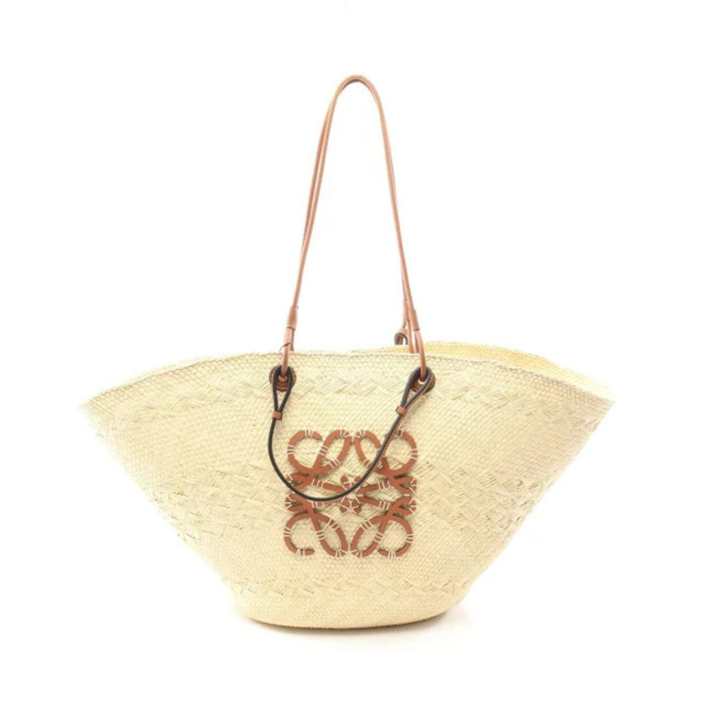Loewe Anagram Basket Bag Tote Leather Raffia Beige Cream Brown